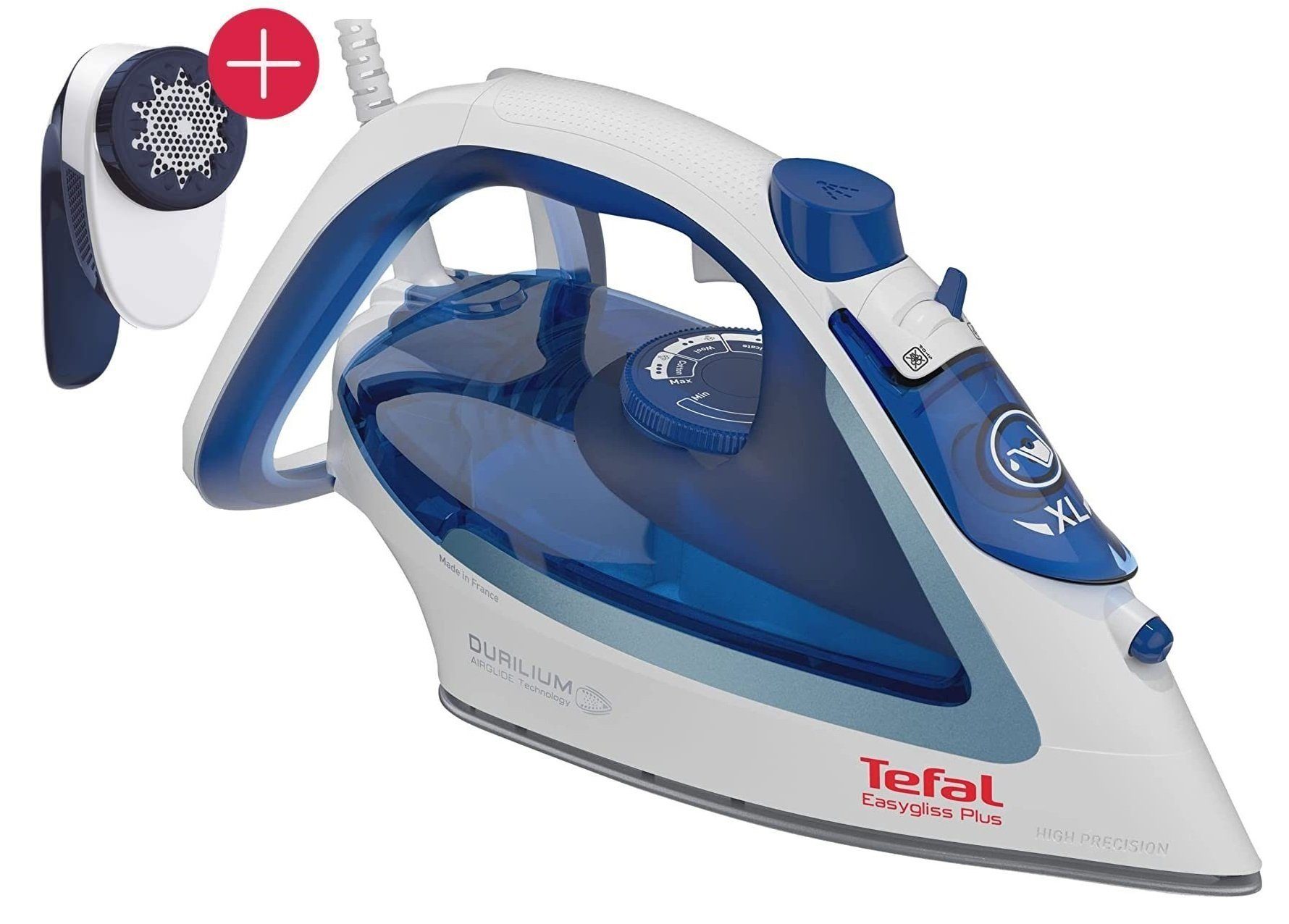 Tefal Dampfbügeleisen Easygliss, 2700,00 W, Tefal Durilium Bügeleisen mit 150g Dampfstoß + JB1013 Fusselrasierer