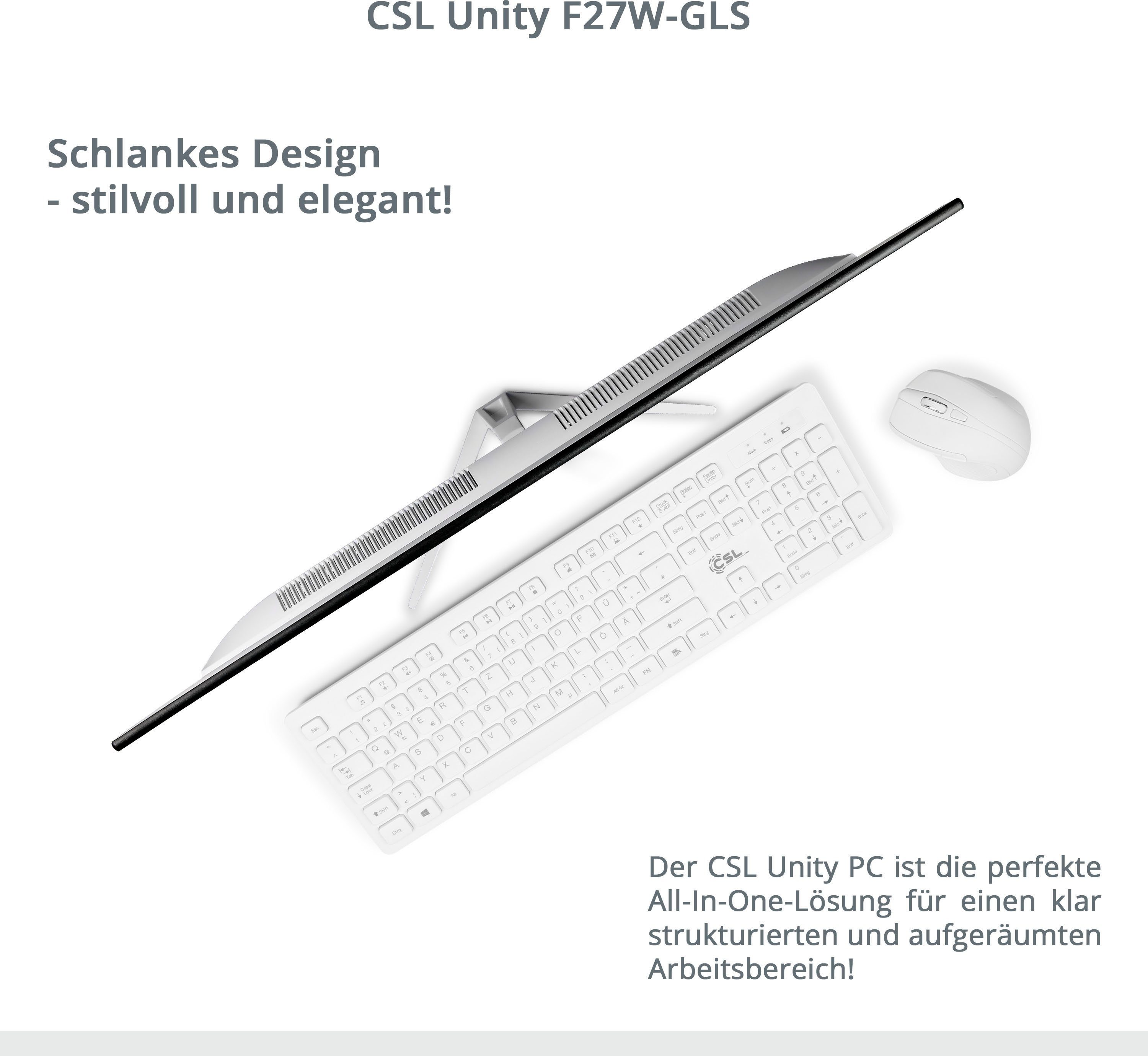 CSL Unity F27-GLS mit Windows 10 Pro All-in-One PC (27 Zoll, Intel® Celeron Celeron® N4120, UHD Graphics, 8 GB RAM, 1000 GB SSD)