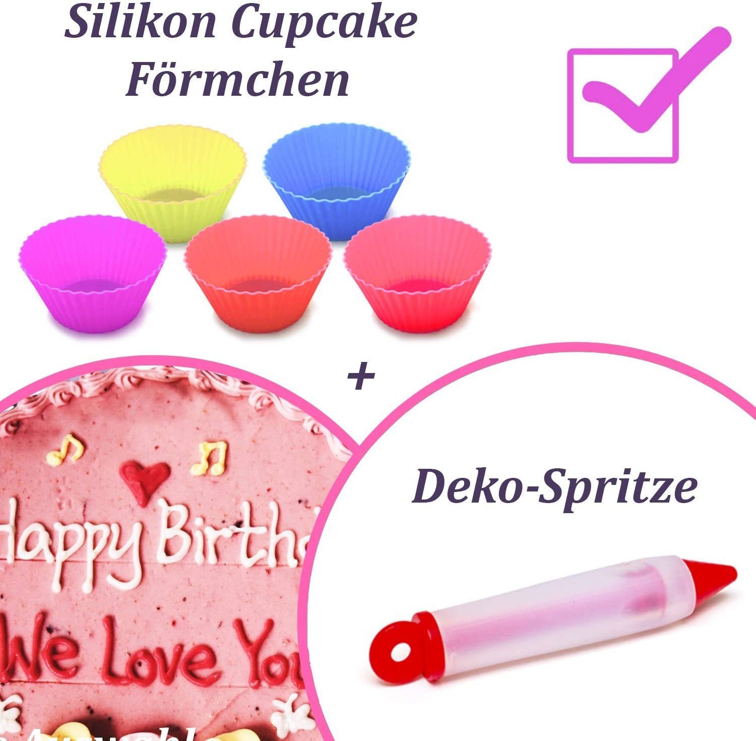 Homtrix Spritzbeutel (XXL, 72-tlg., Tortendeko Backset) 2x Silikonbeutel 47 Nummerierte Tüllen Cupcake Förmchen