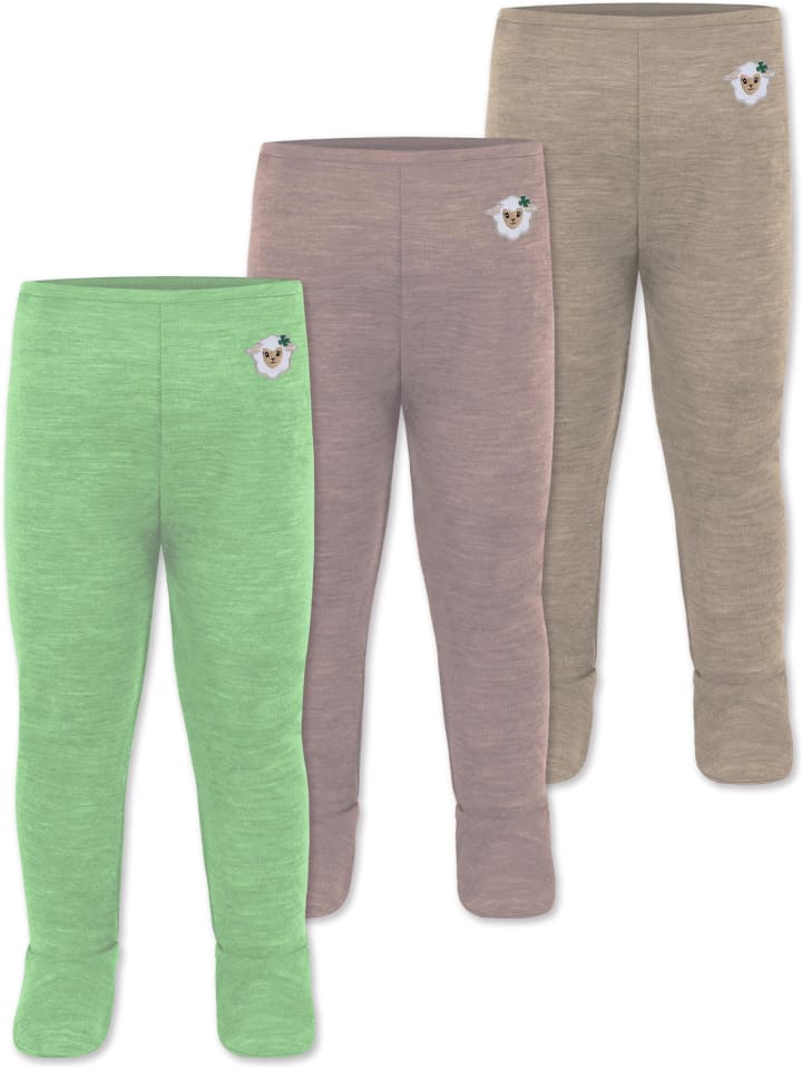 Normani Outdoor Sports 3er Pack Baby Merino Unterhose mit Füßen in Beige/Rosa/Grün günstig kaufen