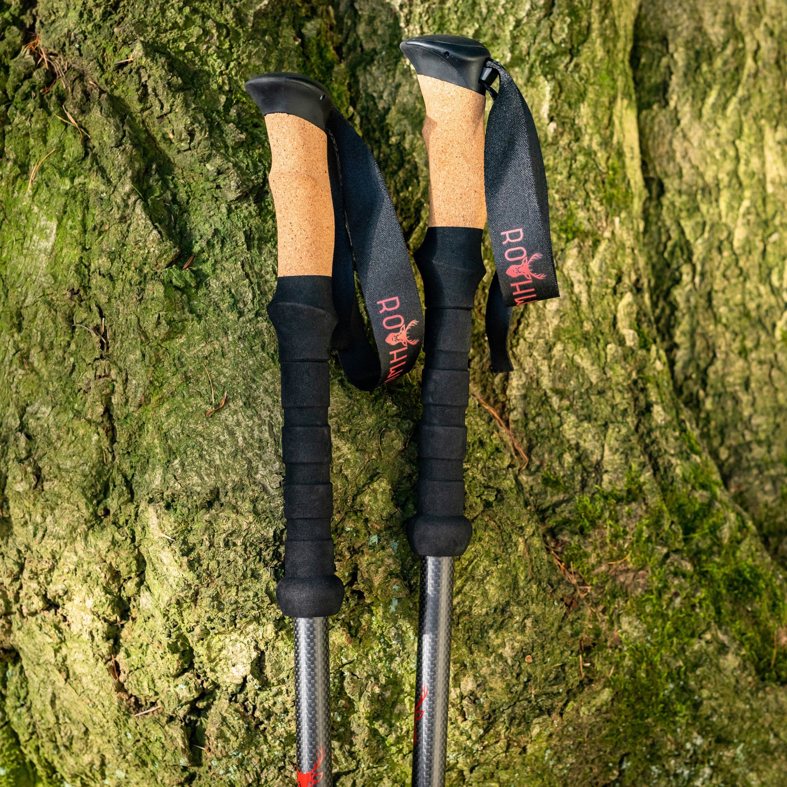 Rothwild Wanderstöcke Steinbock, Trekkingstöcke aus Carbon mit Kork-Griff, 105-135cm, umfangreiches Zubehör