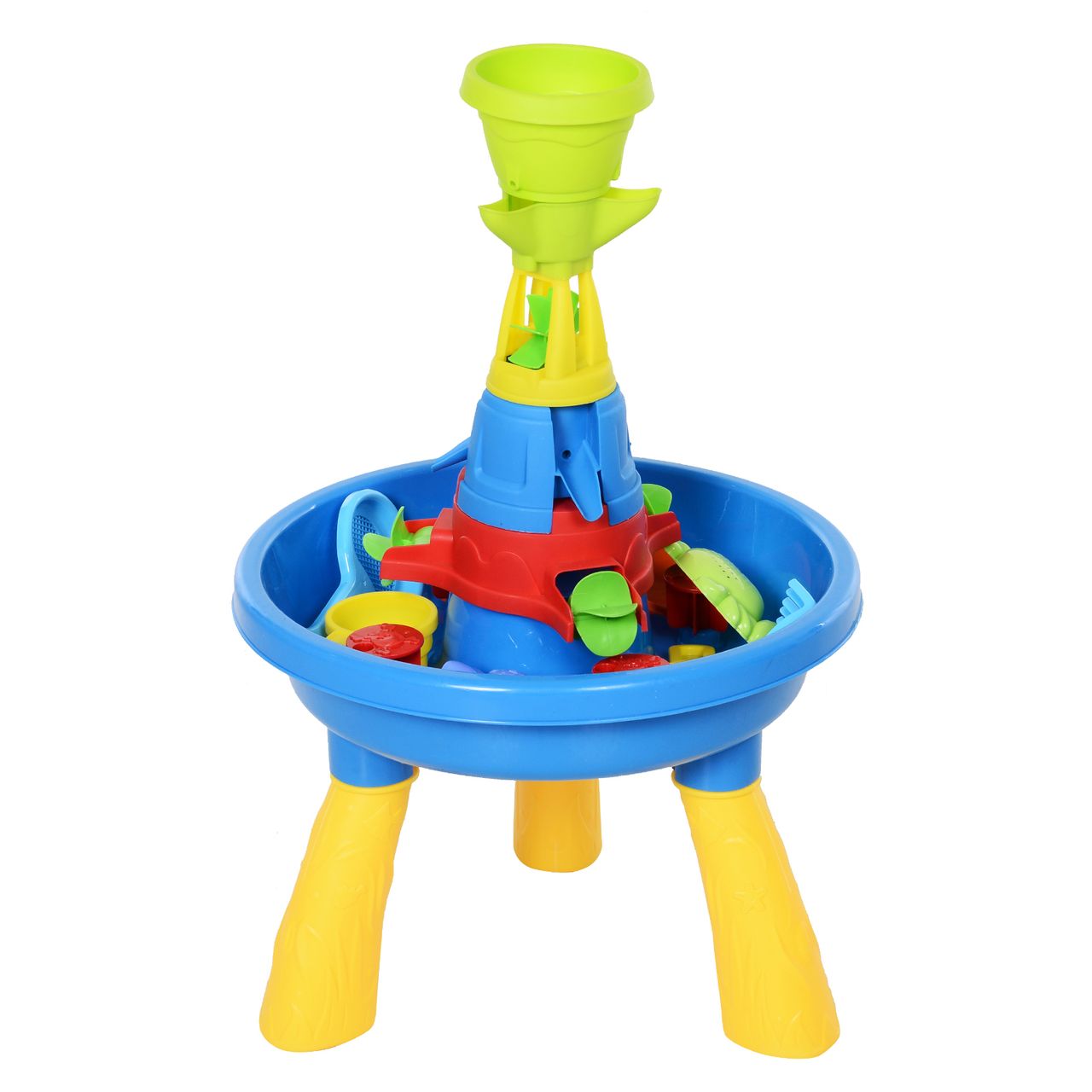 HOMCOM Kinder Spieltisch, Sandkastentisch mit 21-tlg. Zubehör, Wasserpark, Lernspielzeug, Baby Spielzeug ab 3 Jahren, PP, Bunt, 46 x 46 x 72 cm