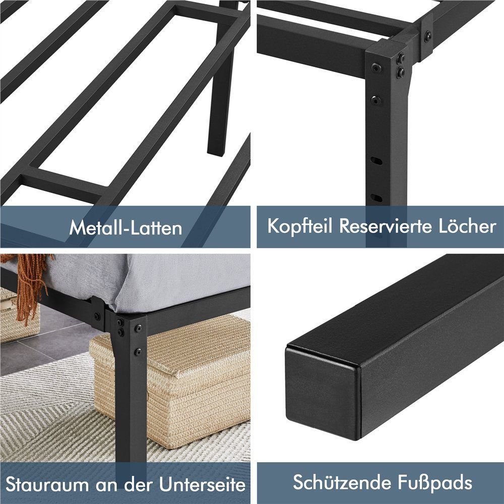 Yaheetech Metallbett, Bettrahmen 36cm H mit Lattenrost, Bettgestell aus Metall