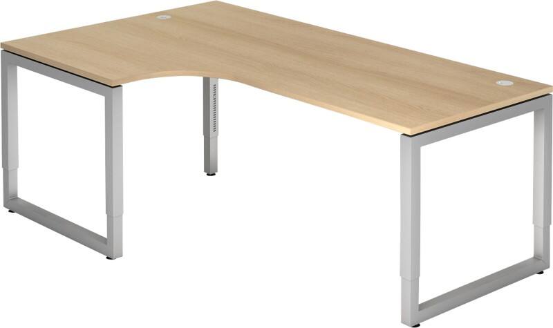 Hammerbacher R Serie Schreibtisch Rechteckig Eiche Holz Silber Wangen-Fuß 1.200 x 2.000 x 650-850 mm
