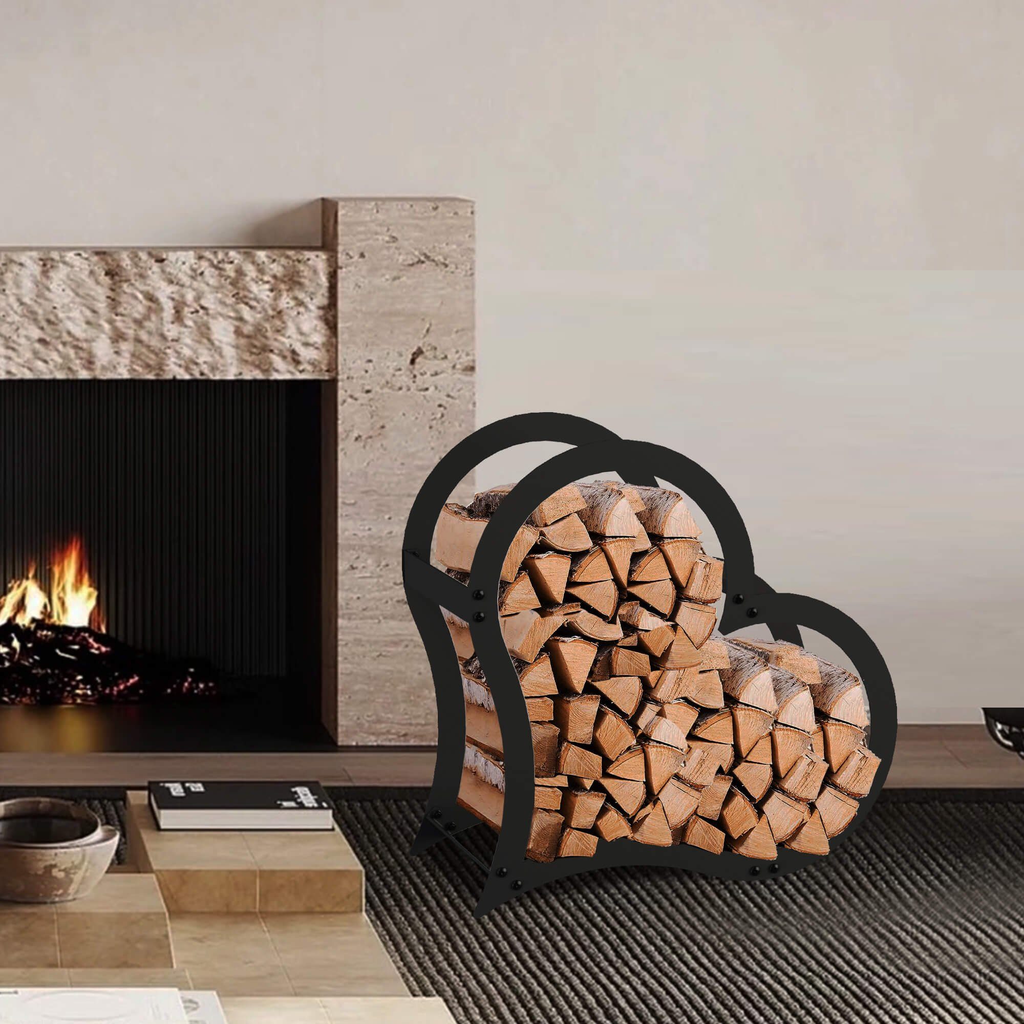 DanDiBo Kaminholzregal Kaminholzregal Metall Schwarz Stehend Herz 52 cm Kaminholzständer, Herzförmig und Freistehend