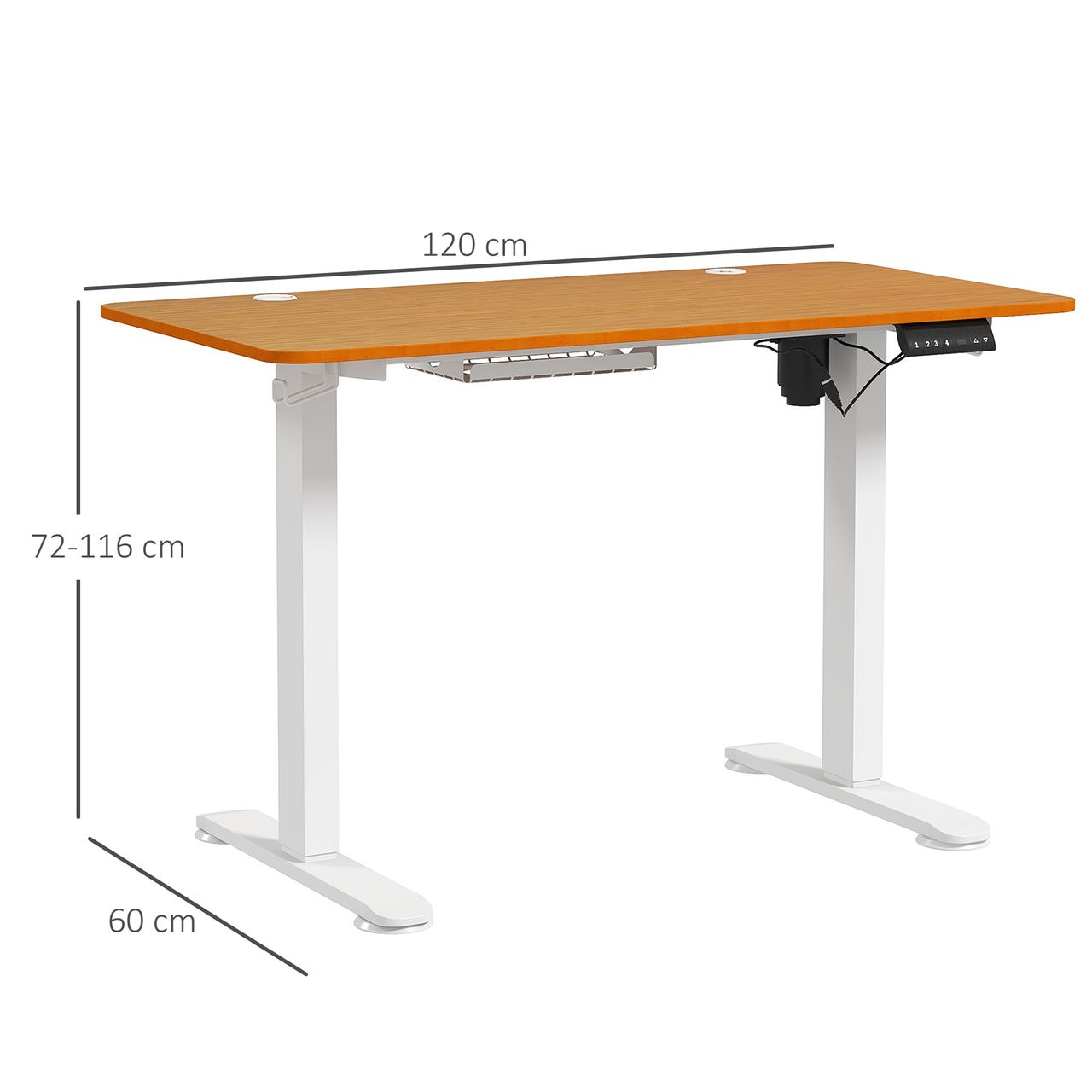 Vinsetto Höhenverstellbarer Schreibtisch Elektrisch 120x60cm Computertisch Natur