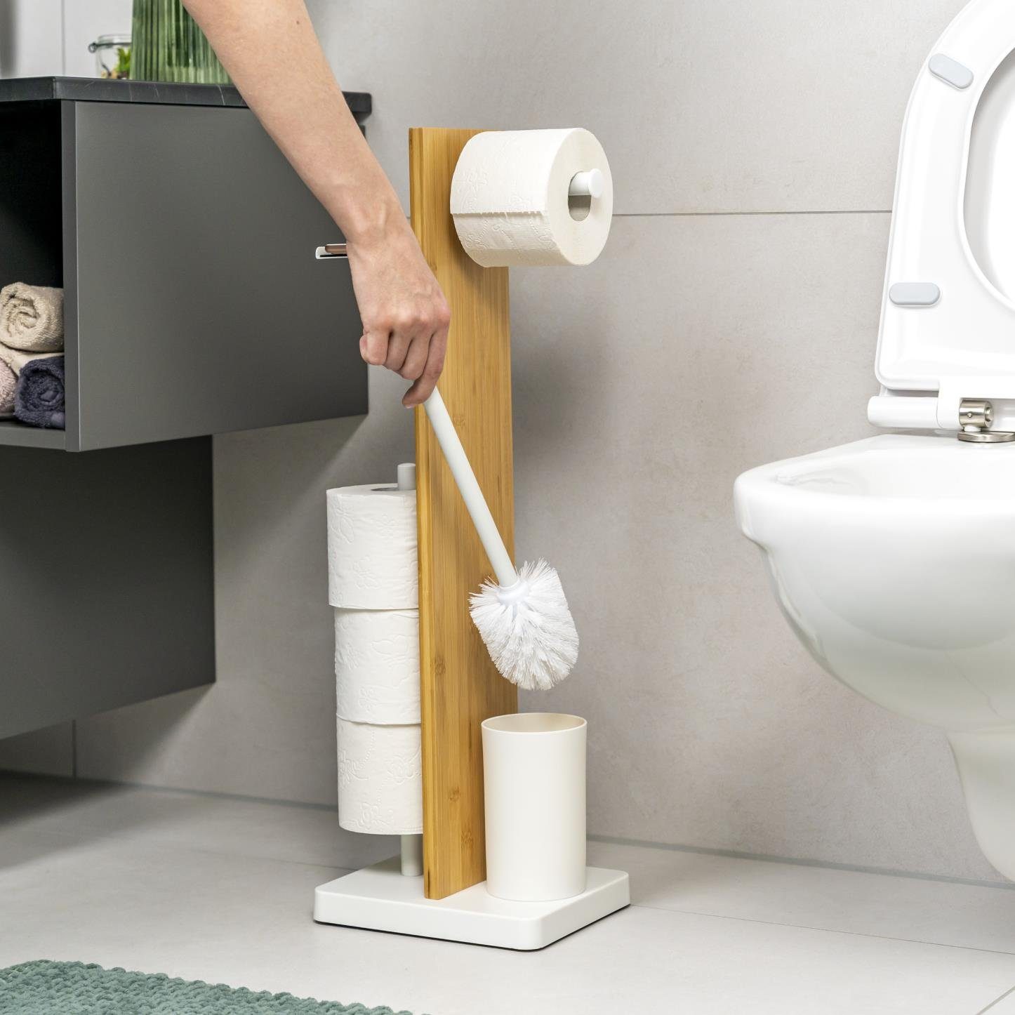 eluno WC-Garnitur 4in1, WC-Bürste, (Ersatz)Rollenhalter, Ablage, Toilette, (Set), 4in1, freistehend