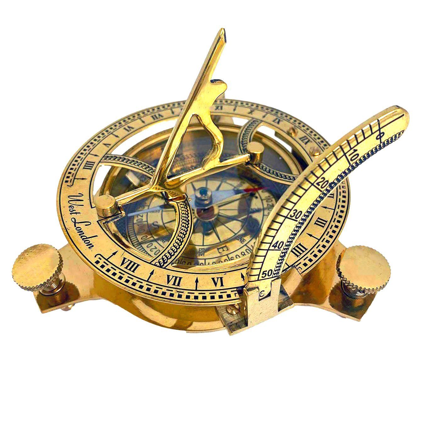 Aubaho Kompass Kompass mit Box Sonnenuhr Maritim Schiff Navigation Dekoration Messing