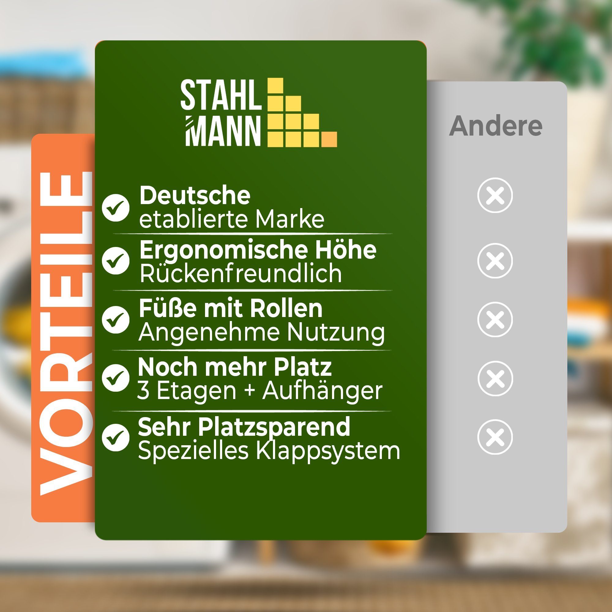 STAHLMANN COMMERCE GmbH Turmwäscheständer 30 m Trockenfläche - klappbarer Wäscheständer - Wäscheturm, Wäschetrockner mit arretierbaren Rollen – extra Stabiler Wäscheständer