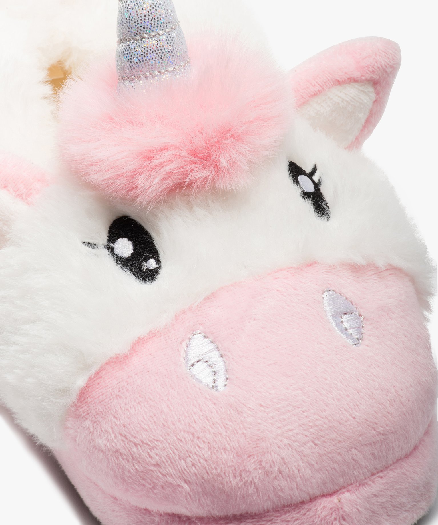 Chaussons fille 3D licorne en textile peluche blanc | GEMO