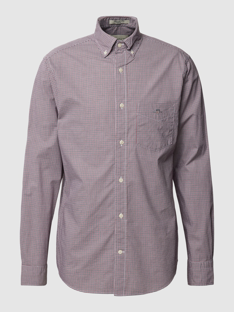 Regular Fit Freizeithemd mit Label-Stitching Modell 'POPLIN' in bordeaux rot