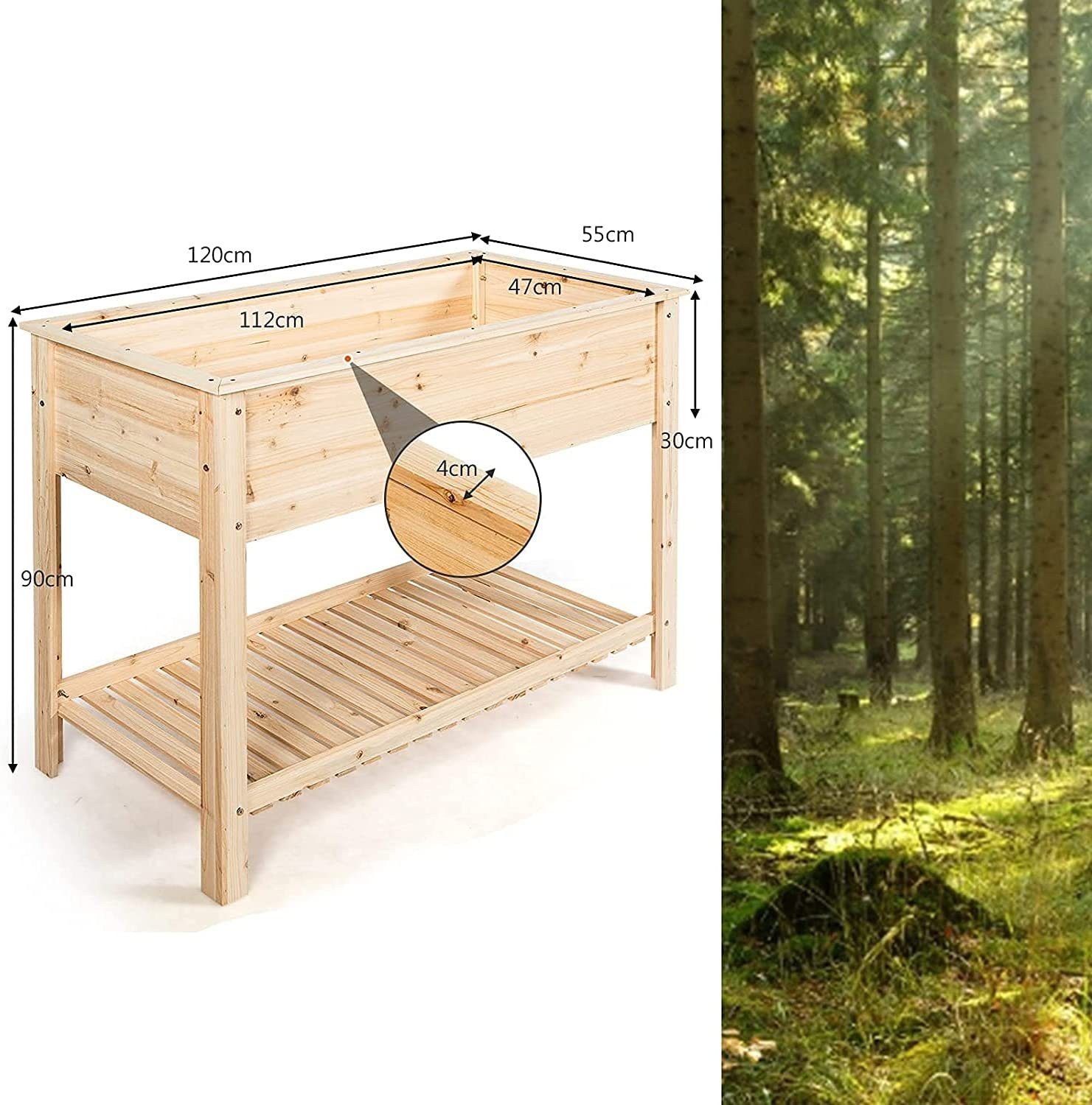 KOMFOTTEU Hochbeet Blumenkasten, 120cm × 55cm × 90cm, aus Tannenholz