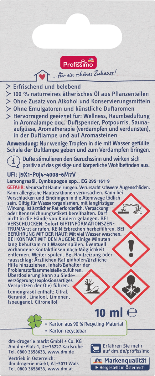 naturreines ätherisches Öl Lemongras, 10 ml
