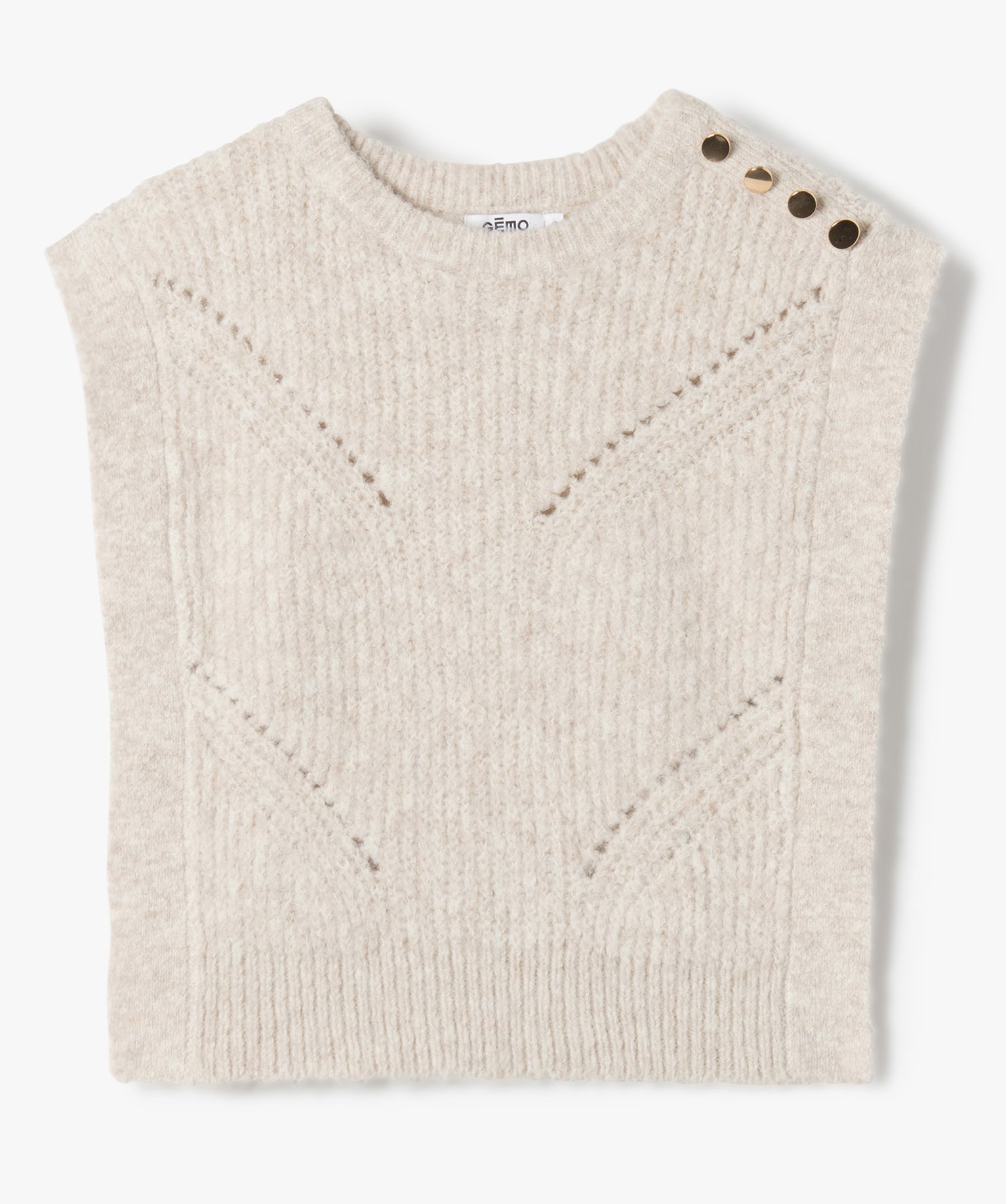 Pull fille sans manches avec boutons sur l’épaule ecru | GEMO