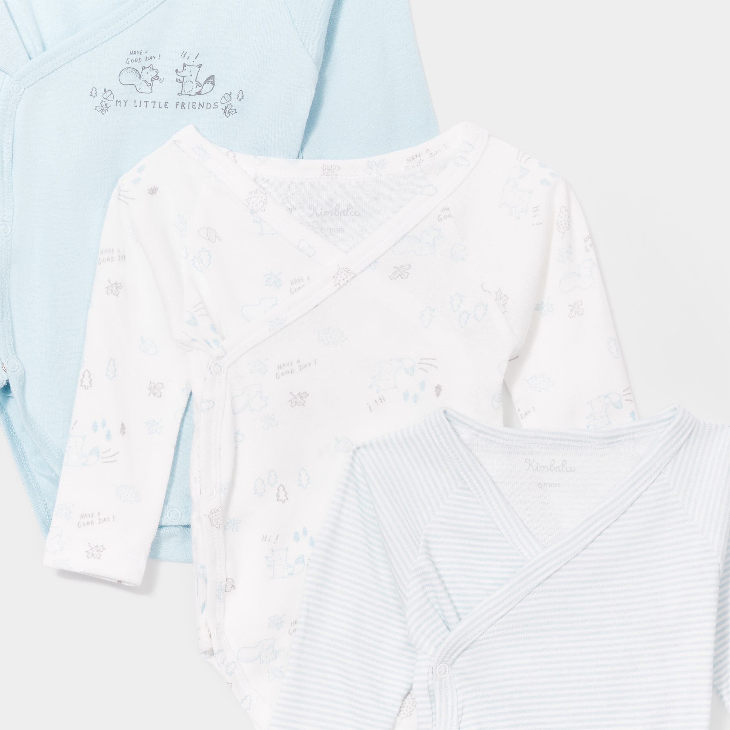 Lot 3 bodies coton manches longues bleu bébé garçon | La Halle