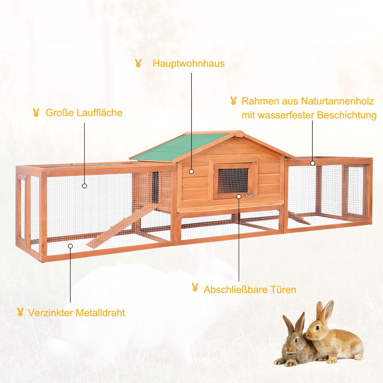 PawHut Kleintierstall Kaninchenstall Freigehegen Kleintierkäfig Tannenholz Natur