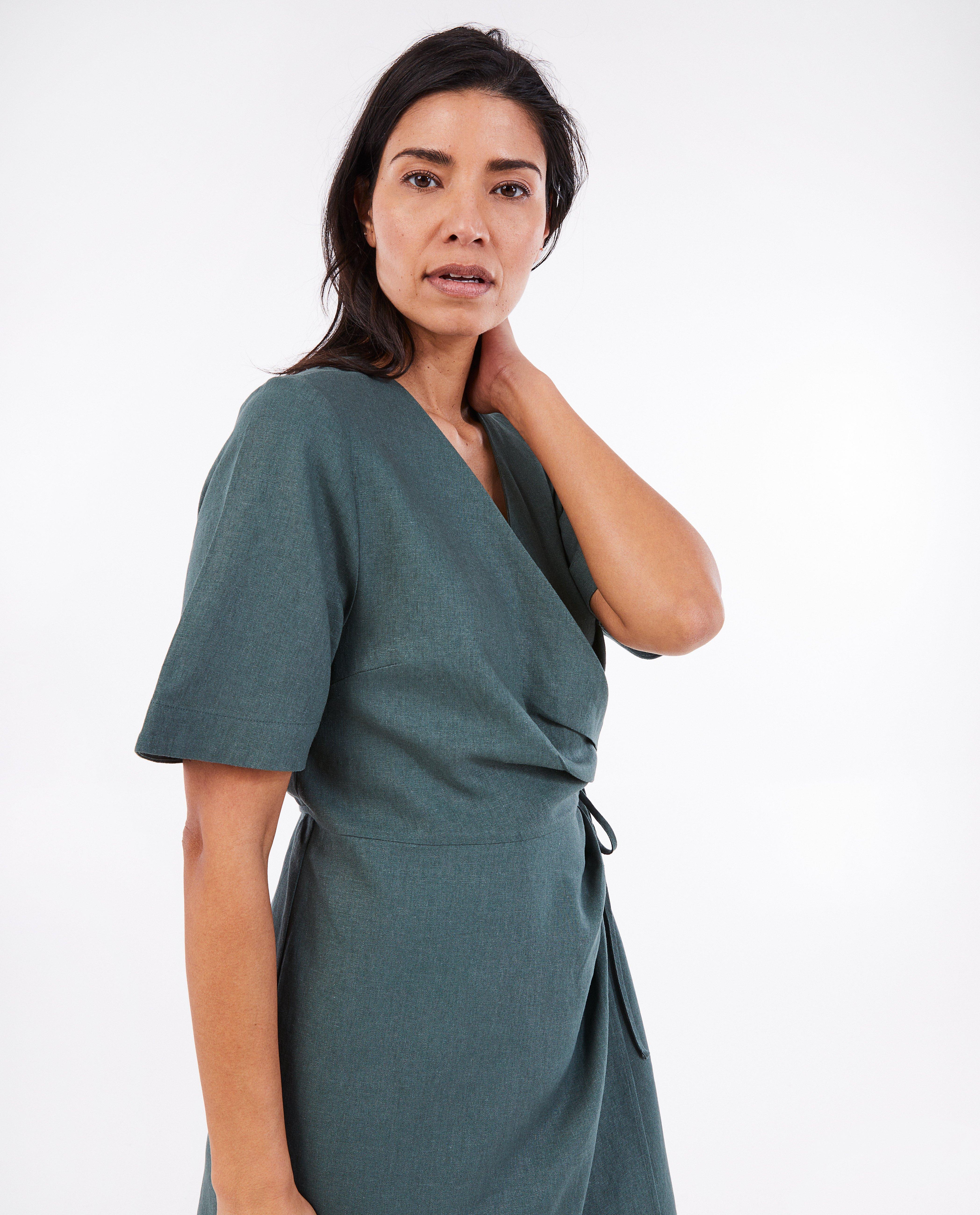 Rochie petrecută Sora Green cu imprimeu kaki din in