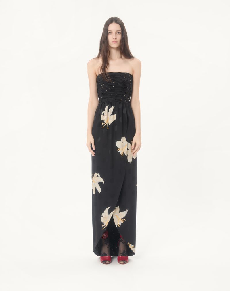Robe Longue En Crêpe De Chine Jacquard Après L'Hiver Lilium