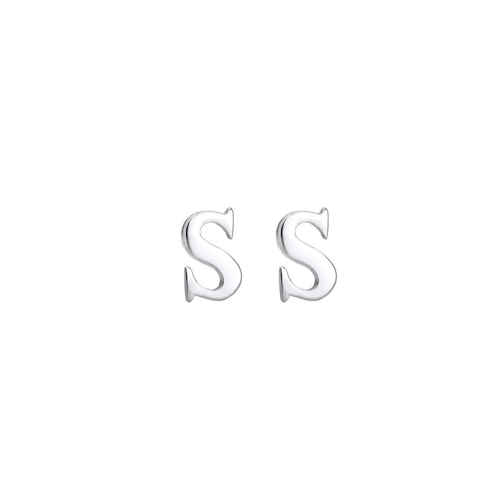 Elli Elli Boucles d'Oreilles Lettre S Clous d'Oreilles Femme - (925/1000) Argent Boucles d'oreilles