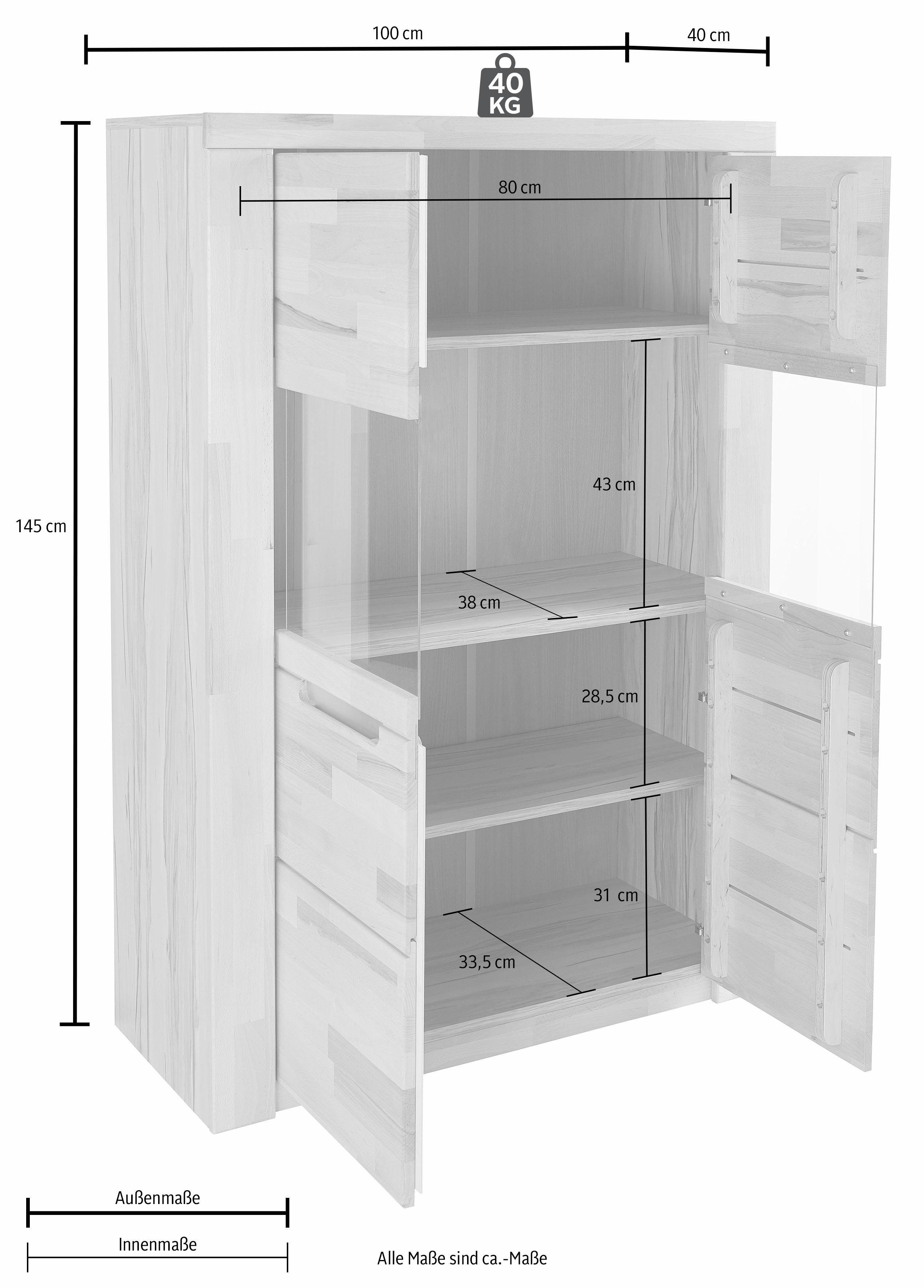 Woltra Highboard Kolding, Breite 100 cm mit 2 Glastüren
