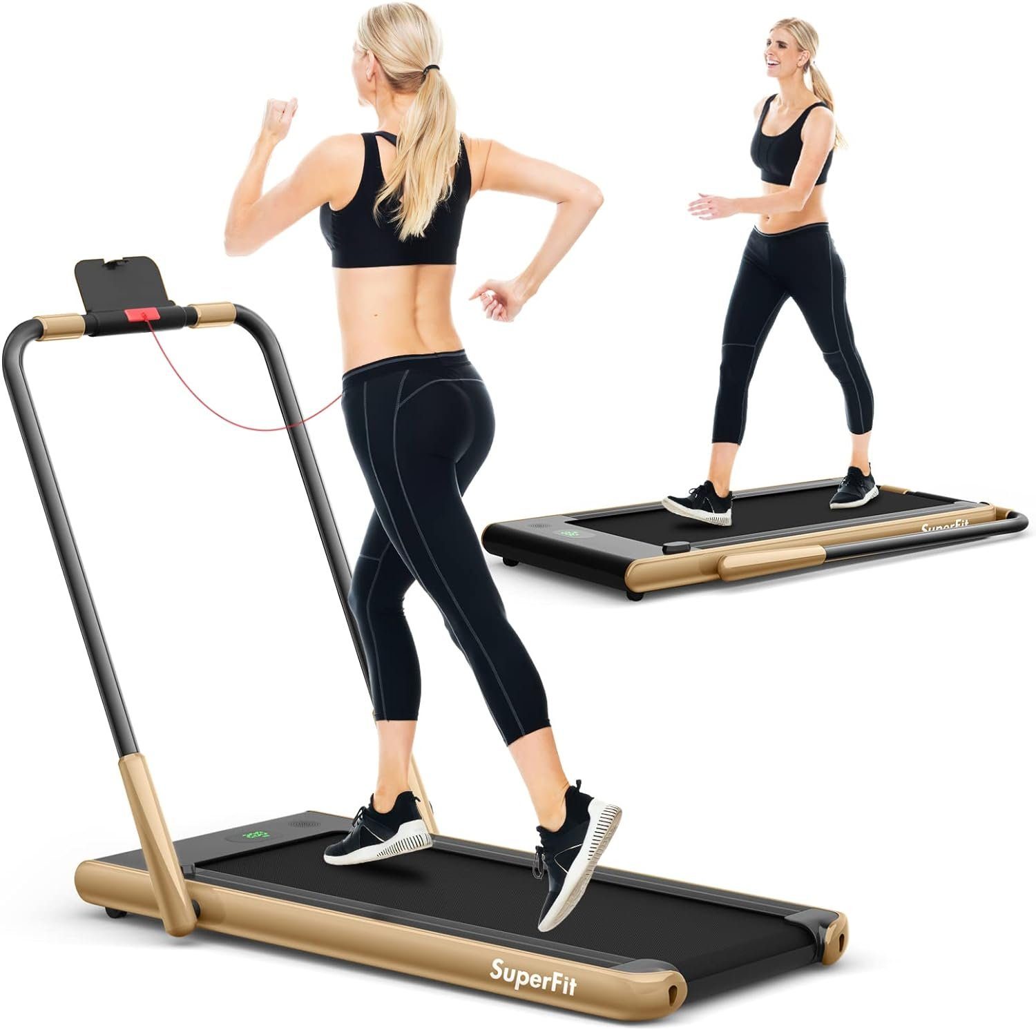 COSTWAY Laufband (2 in 1 Laufband Zuhause 1-12 km/h, Platzsparend 2,25 Pferdestärke), Laufband Zuhause, mit APP, Bluetooth und Fernbedienung