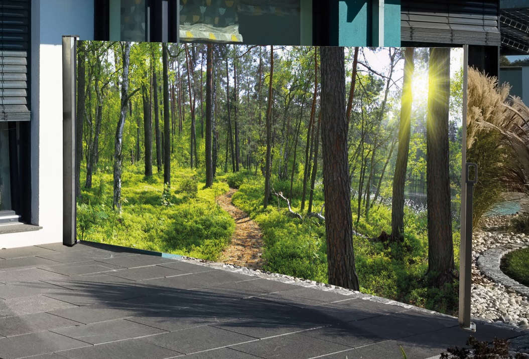 Westerholt Seitenmarkise mit Fotodruck Wald 1,6x3m, links - Auszug rechts