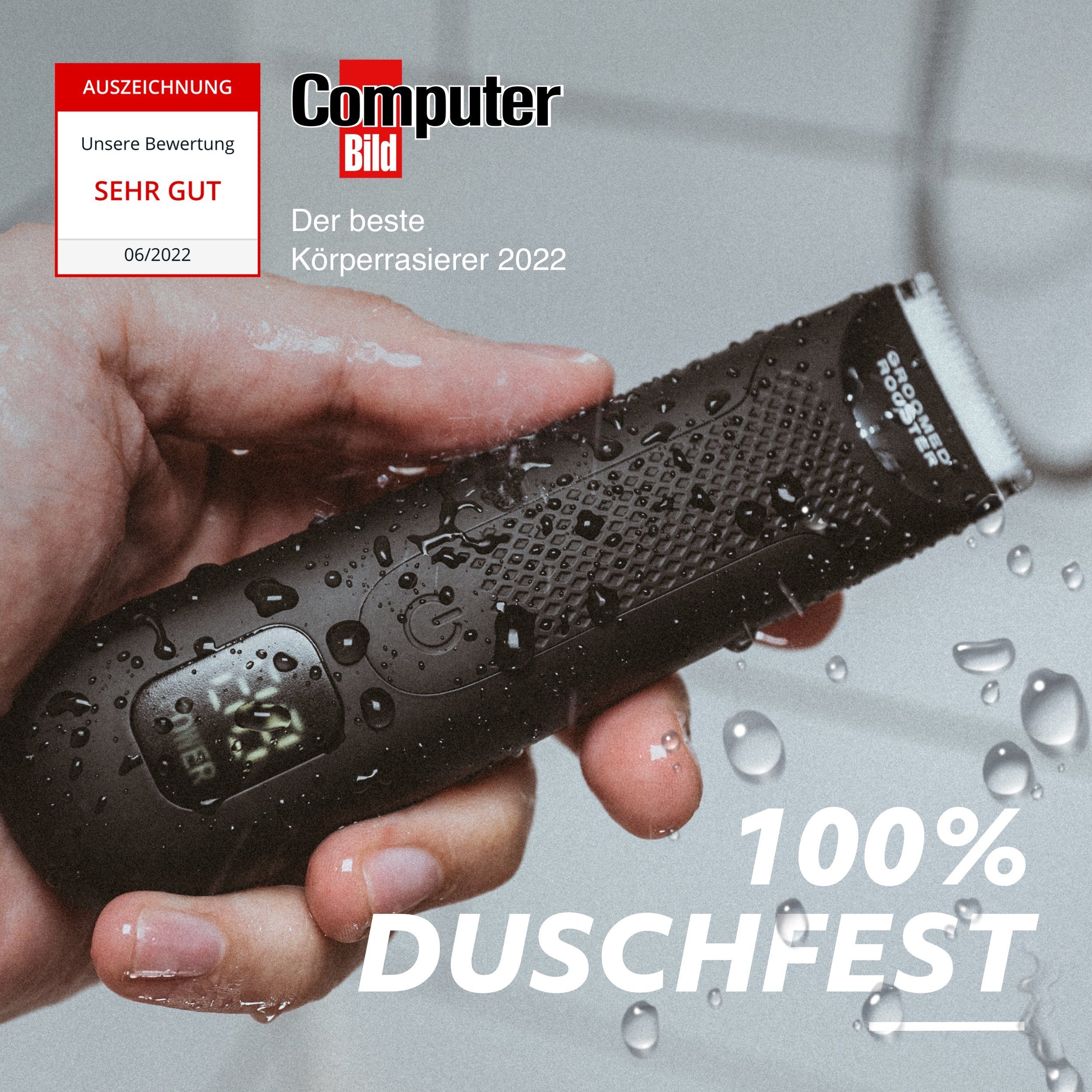 Groomed Rooster Elektrokörperrasierer The Bodygroomer – Intimrasierer, Körperrasierer & Trimmer, Aufsätze: 1, duschfest, 90 Min. Laufzeit, LED-Leuchte, 1,2,4,6,8 mm, Ladestation