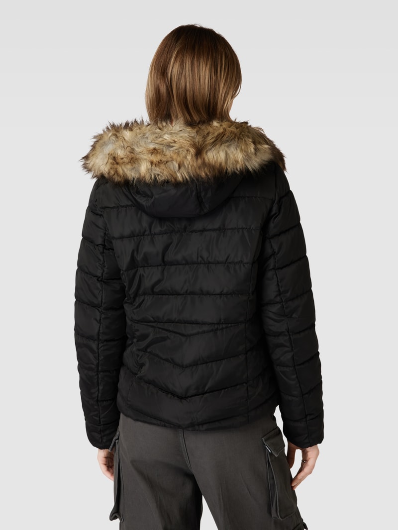 Steppjacke mit Kunstfellbesatz Modell 'ELLAN' in schwarz