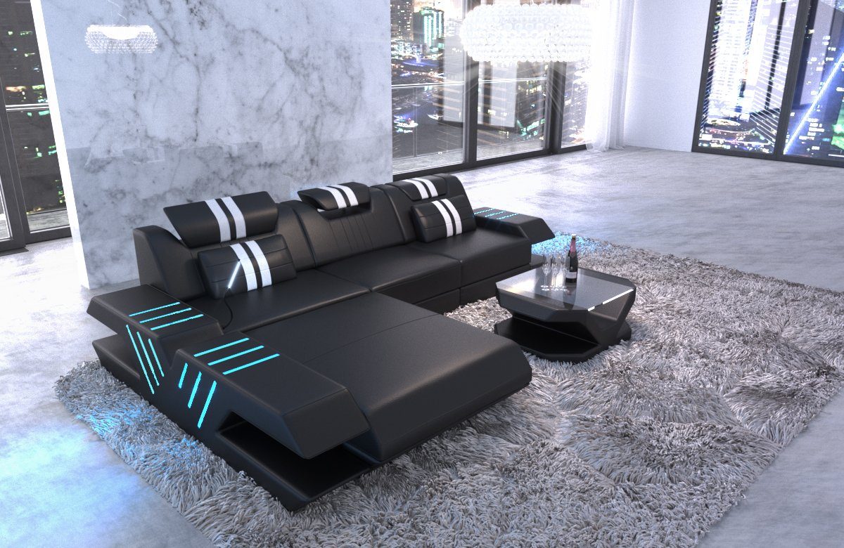 Sofa Dreams Ecksofa Sofa Leder Ledercouch Venedig L Form Ledersofa, Couch, mit LED, wahlweise mit Bettfunktion als Schlafsofa, Designersofa