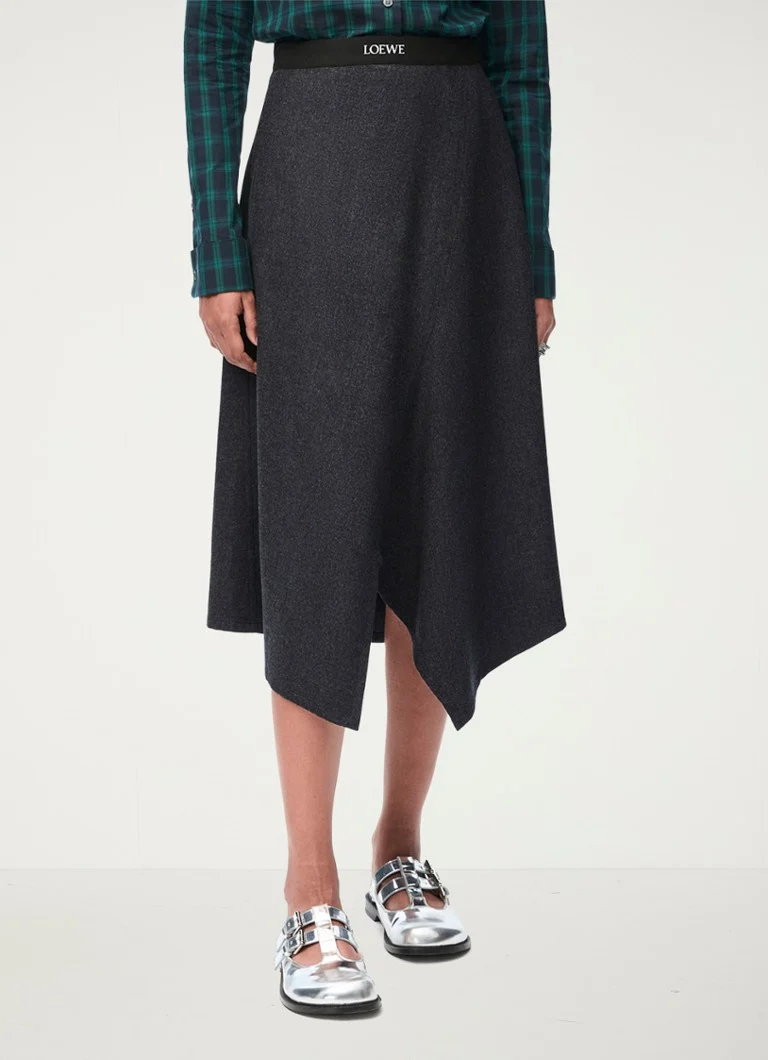 Jupe midi LOEWE en cachemire mélangé avec bande logotypée et poches latérales
