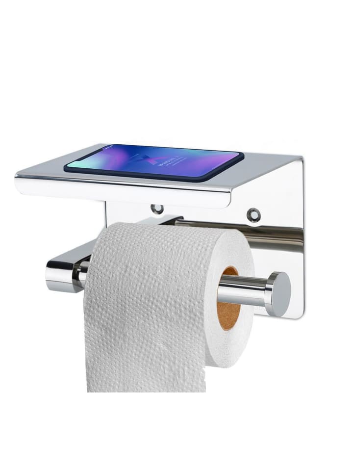 Intirilife Toilettenpapierhalter mit Ablage zum Bohren in SILBER günstig kaufen onesize
