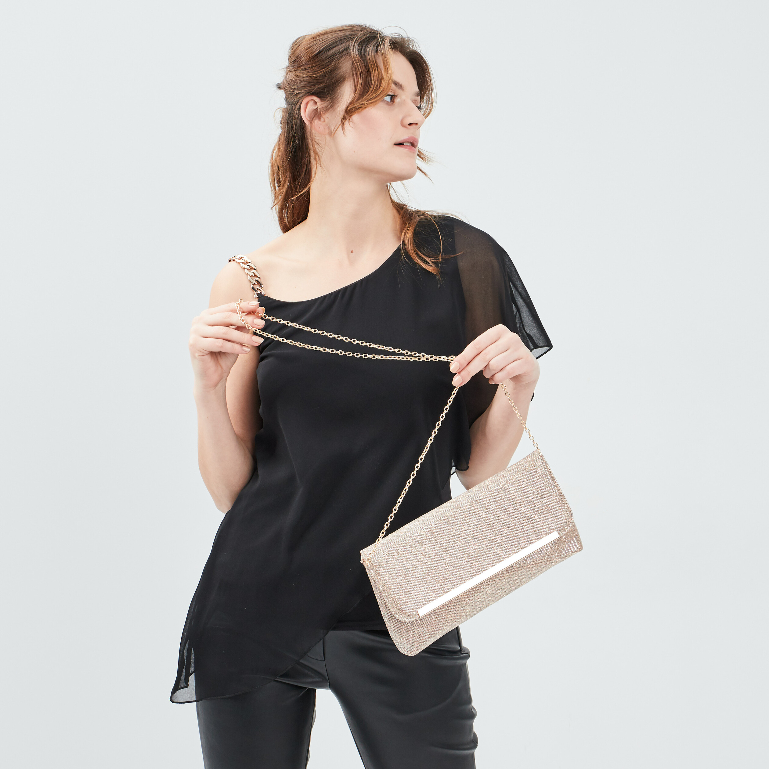 Sac pochette à paillettes couleur or femme | La Halle