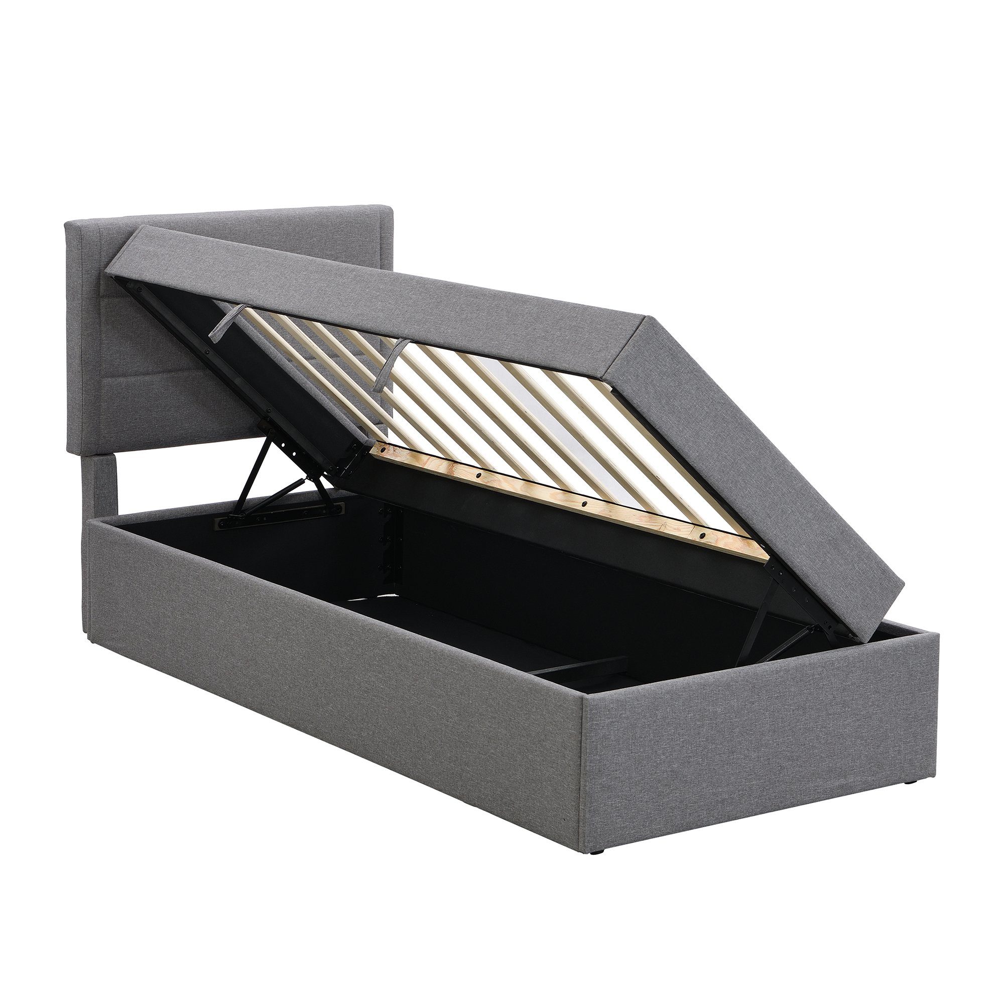 Flieks Polsterbett, Boxbett Einzelbett mit Stauraum Leinen 90x200cm