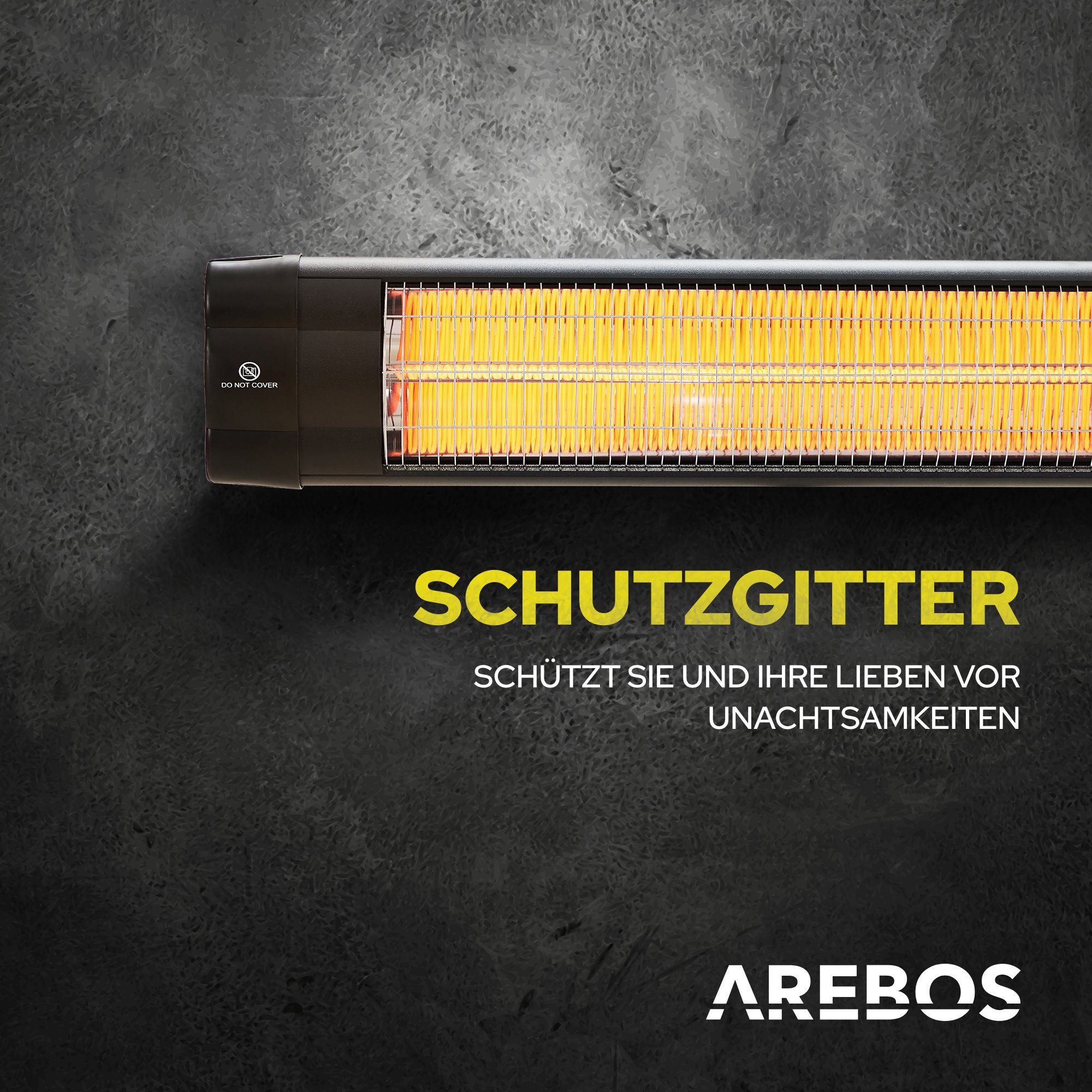 Arebos Heizstrahler 2.500 W Infrarot mit Fernbedienung, 3 Heizstufen, An der Wand befestigbar: Ja An der Decke anbringbar: Ja
