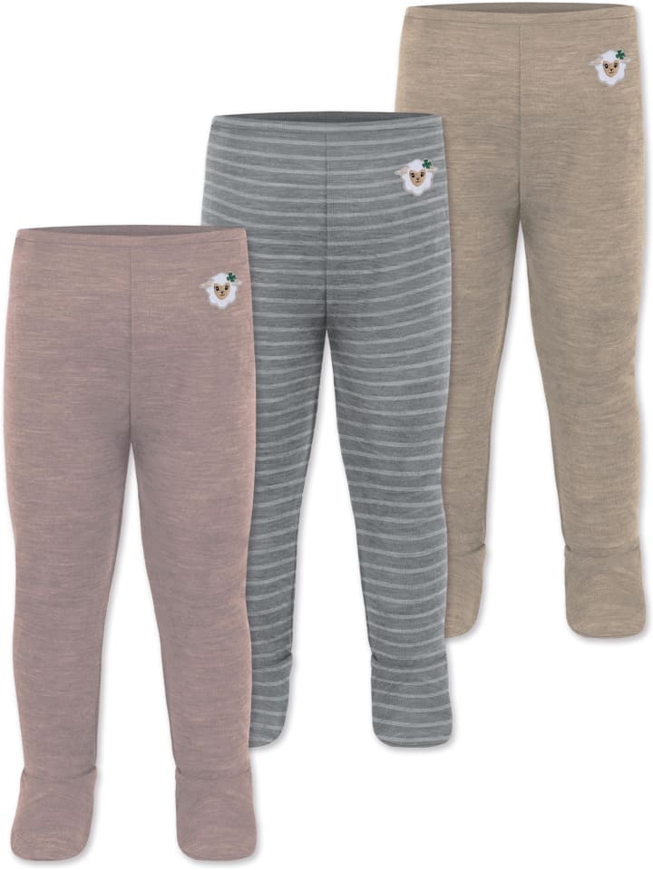 Normani Outdoor Sports 3er Pack Baby Merino Unterhose mit Füßen in Beige/Grau/Rosa günstig kaufen