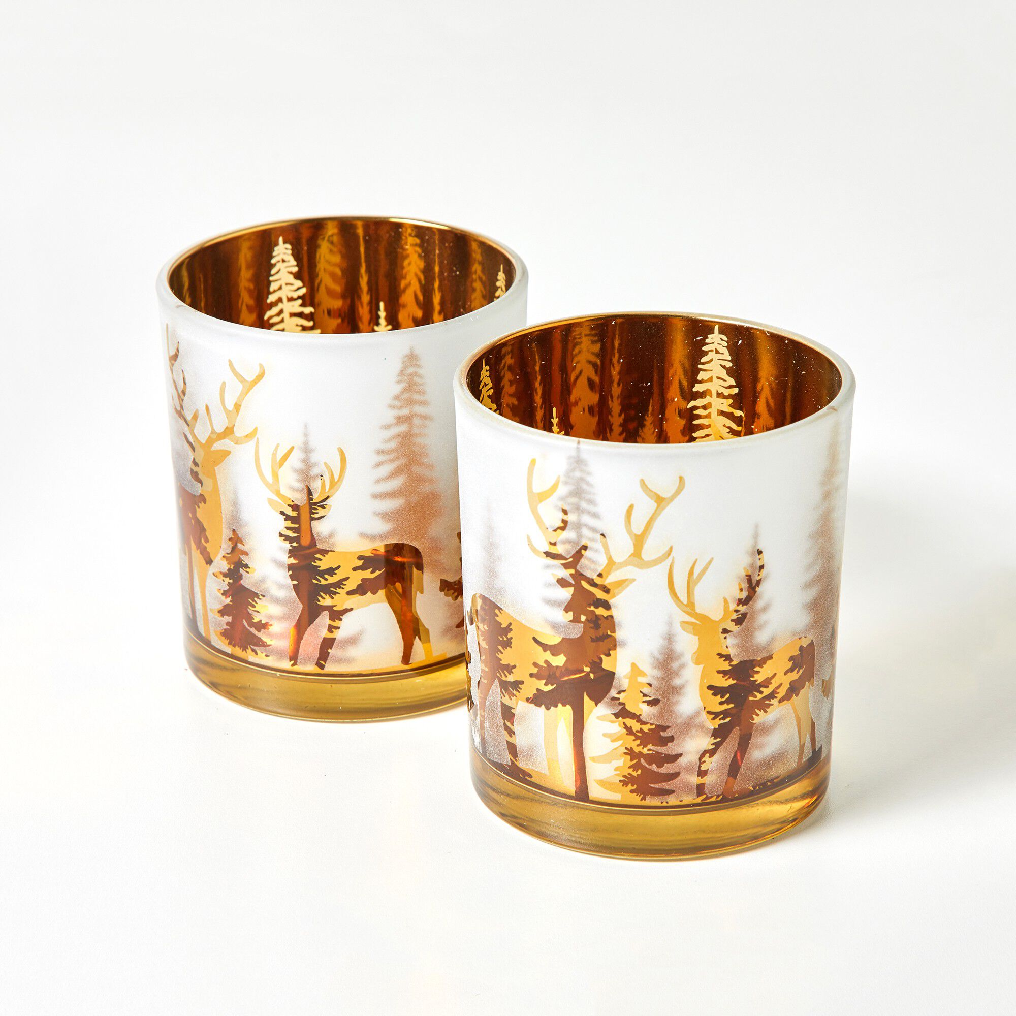 Photophore verre motif renne et sapin