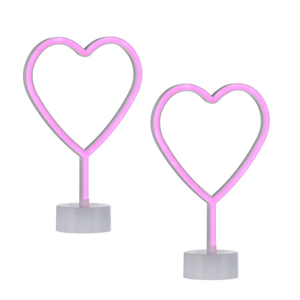 LED-Neon-Tischleuchte Herz, 2er Set