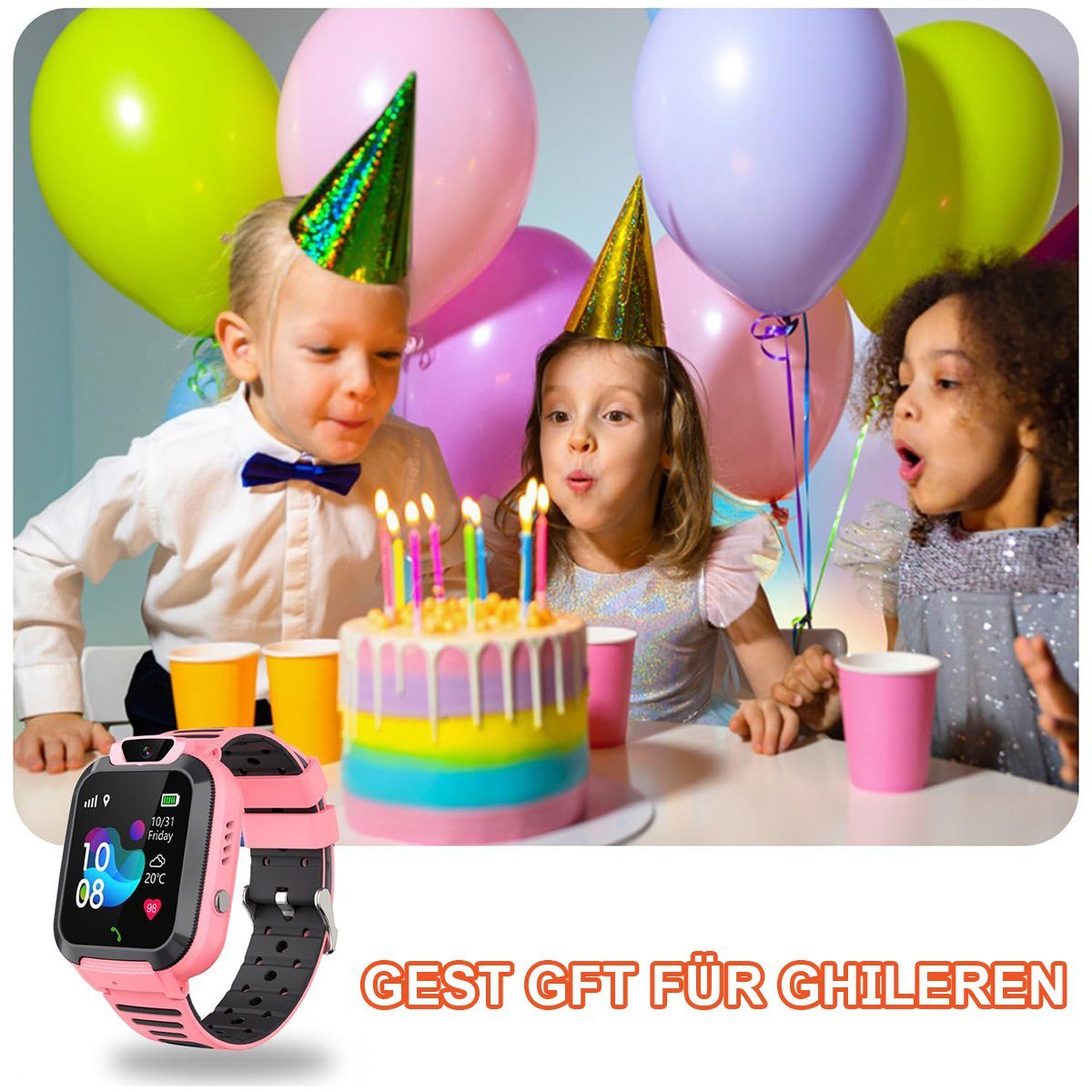Hikeren Uhr für Kinder mit Videoanruf,SOS,Sprachchat,Wecker,GPS-Ortung,400mAh Smartwatch (1,4 Zoll)