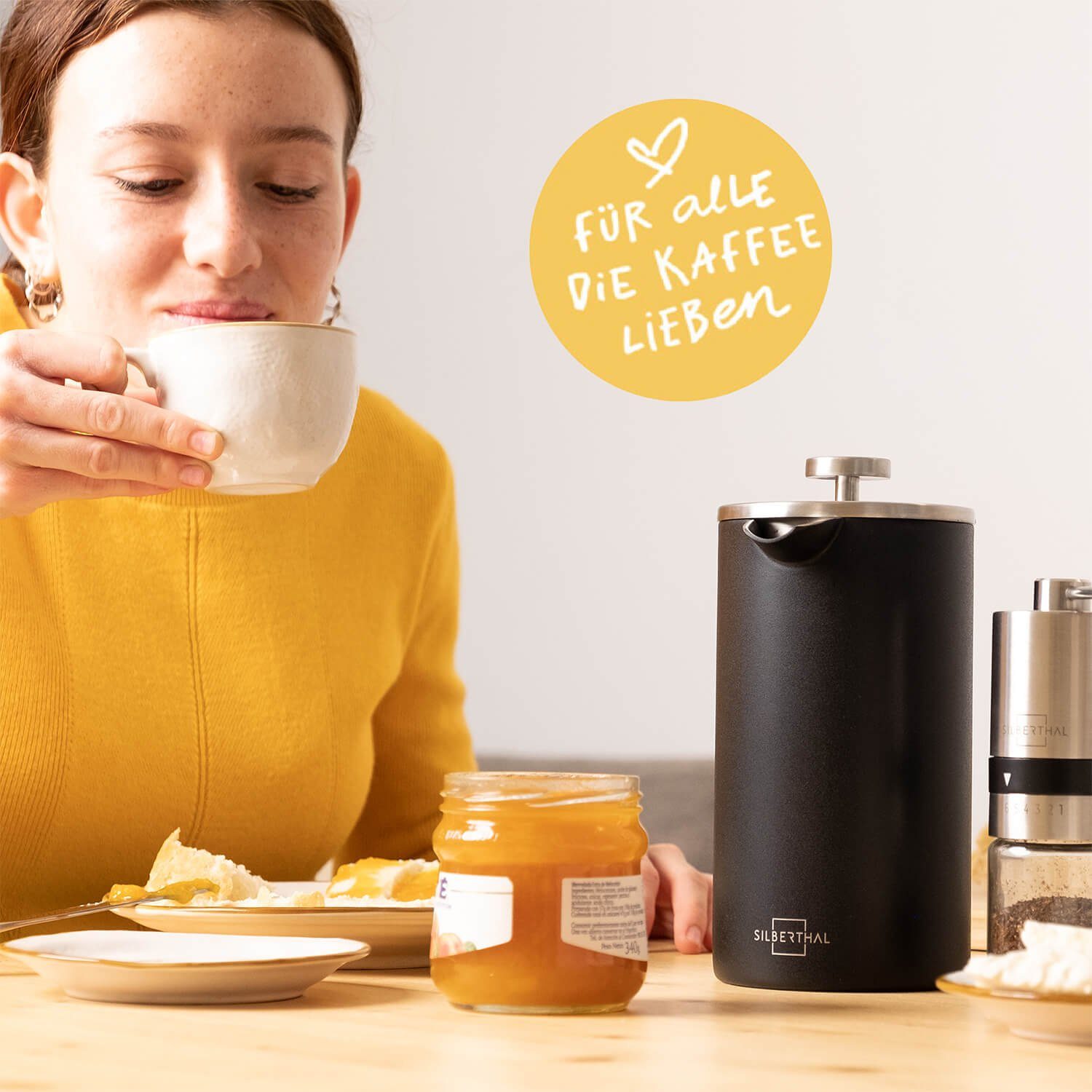 SILBERTHAL French Press Kanne Kaffeepresse Schwarz, 1l Kaffeekanne, Doppelfilter, hält 1h warm, 100 % Edelstahl, kein Strom verbrauch