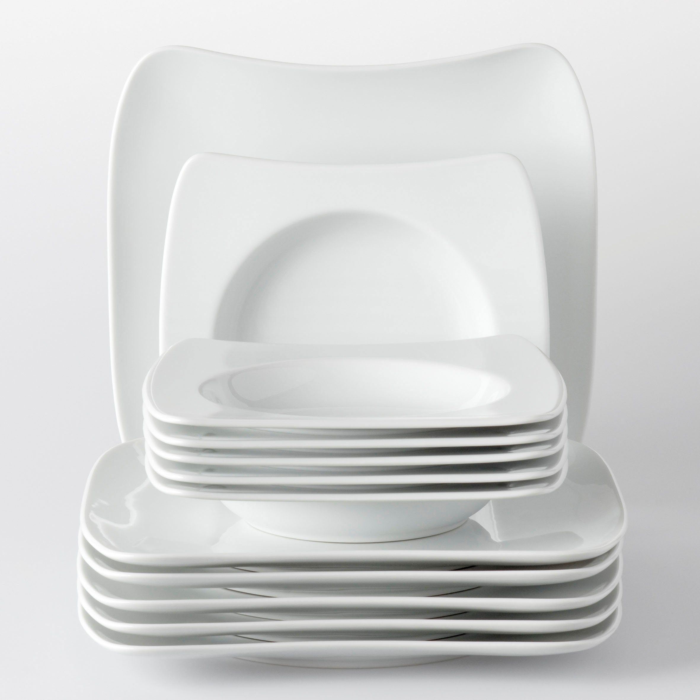 Retsch Arzberg Tafelservice Geschirr-Set SANDY (12-tlg), 6 Personen, Porzellan, Teller Set, weiß, Made in Germany, 12 Teile, für 6 Personen