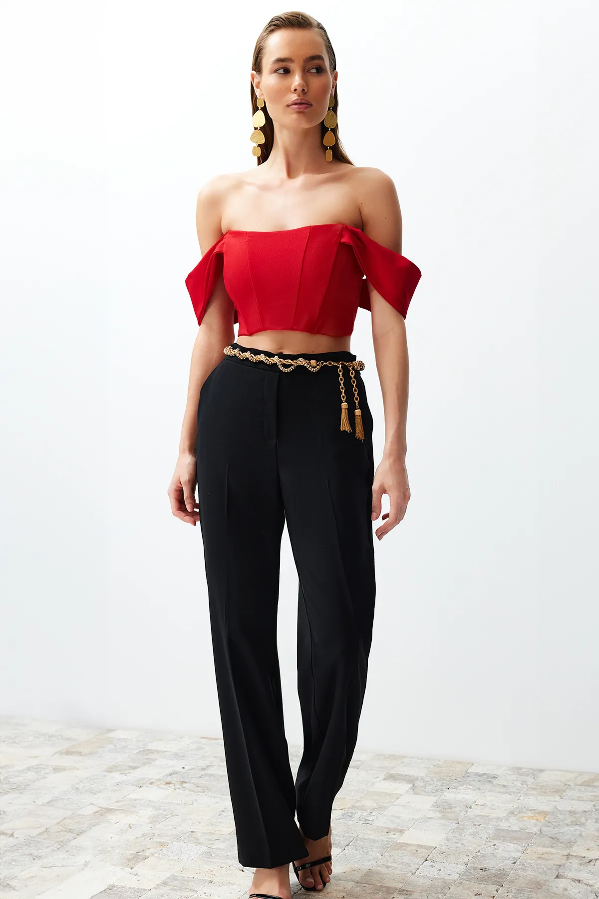 Trendyol Collection  Rotes gewebtes Bustier mit Carmenkragen