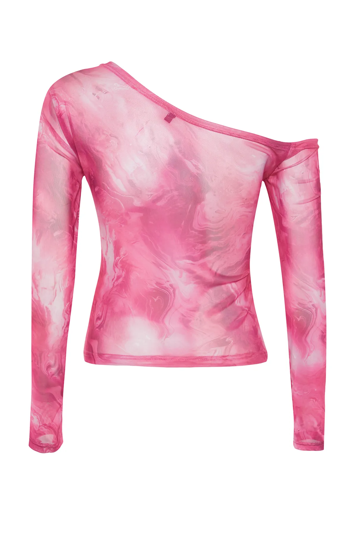 Trendyol Collection  Pink*001 Gemusterte, mit Tüll gefütterte Strickbluse mit asymmetrischem Kragen TWOAW24BZ00051