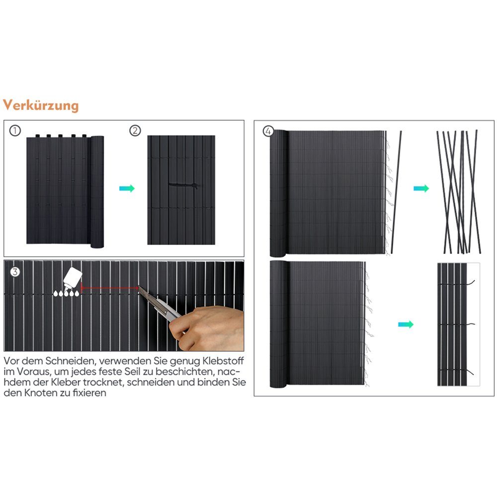 Sekey Balkonsichtschutz PVC Sichtschutzmatte mit verstärkter Konstruktion Sichtschutzzaun Grau Kratzschutz durch erhabenes Muster, Windschutz, Wasserdicht