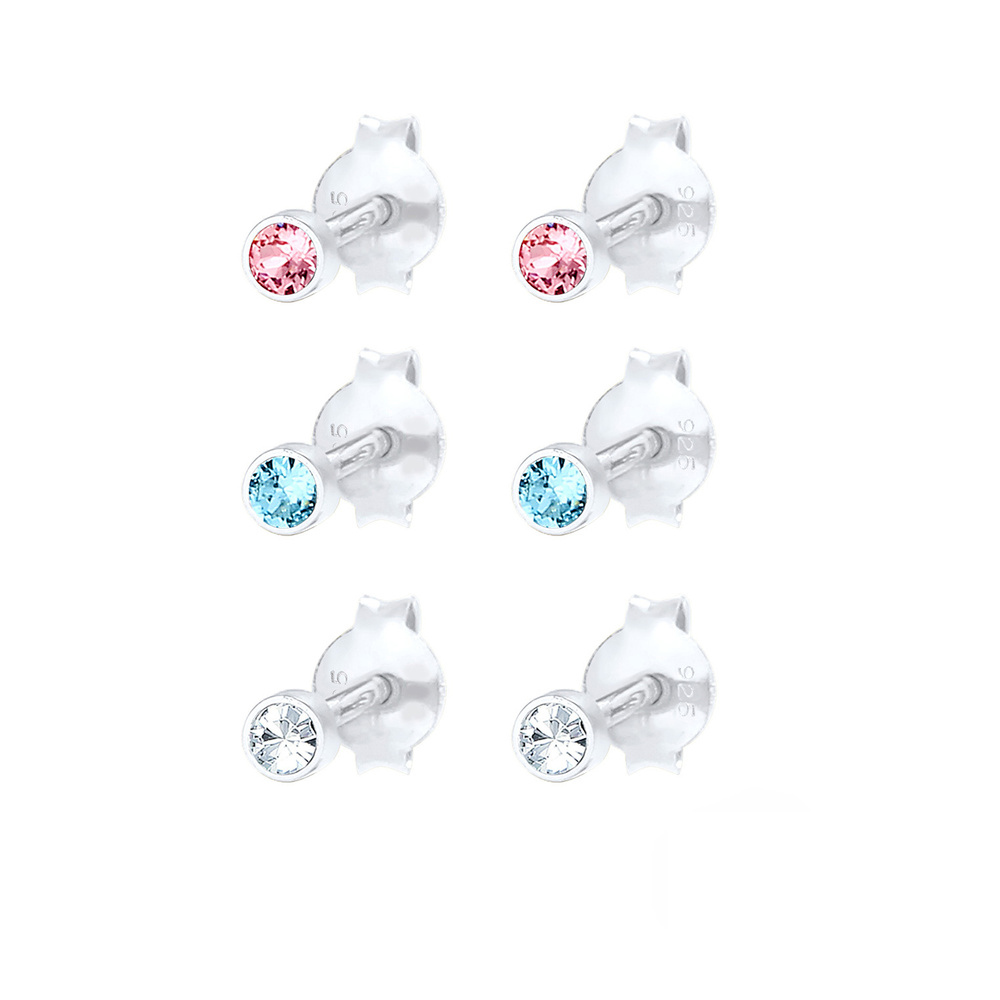 Elli Elli Boucles d'Oreilles Enfants de Base Bleu-Rose Coloré avec Cristaux en Argent  Boucles d'oreilles