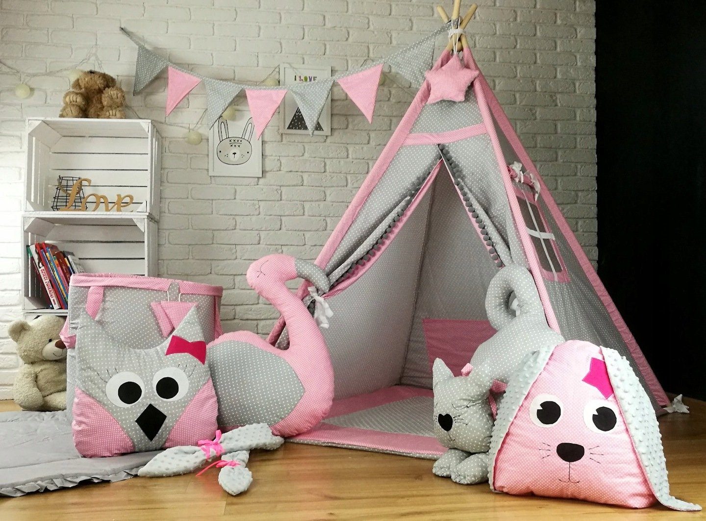 Pamek Tipi-Zelt Kinder Tipi Zelt Flamingo, Personen: 2 (Set, 7 tlg)