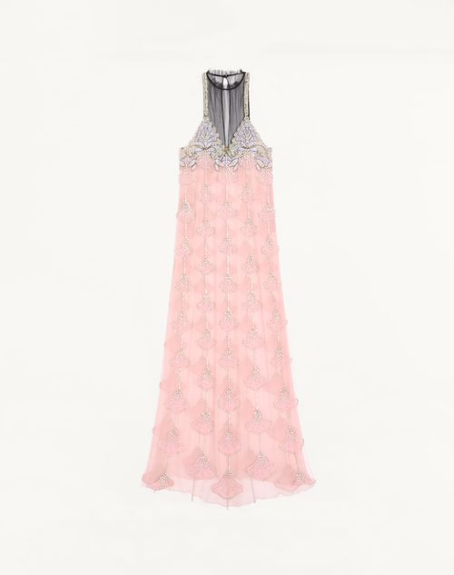 Vestido longo de tule com bordado ilusão