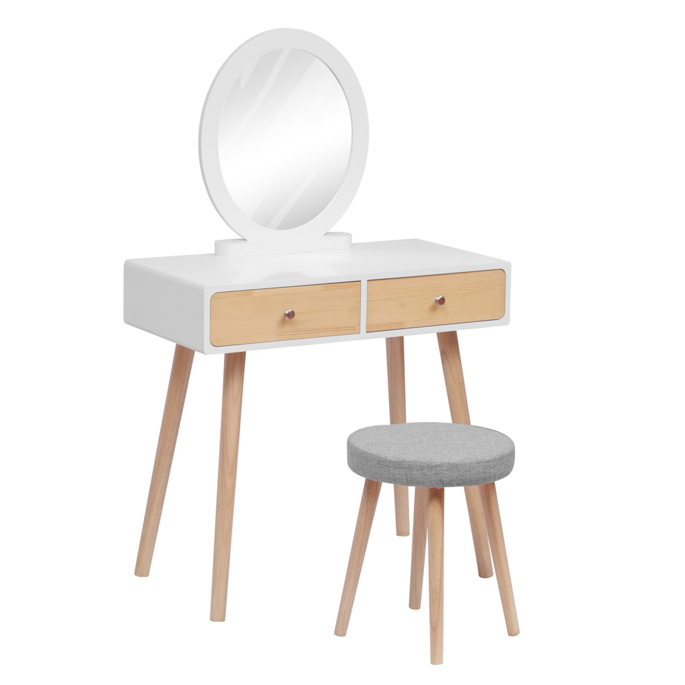 Happy Home Happy Home Schminktisch mit Spiegel, 2 Schubladen und Hocker HDT01-WEI weiß