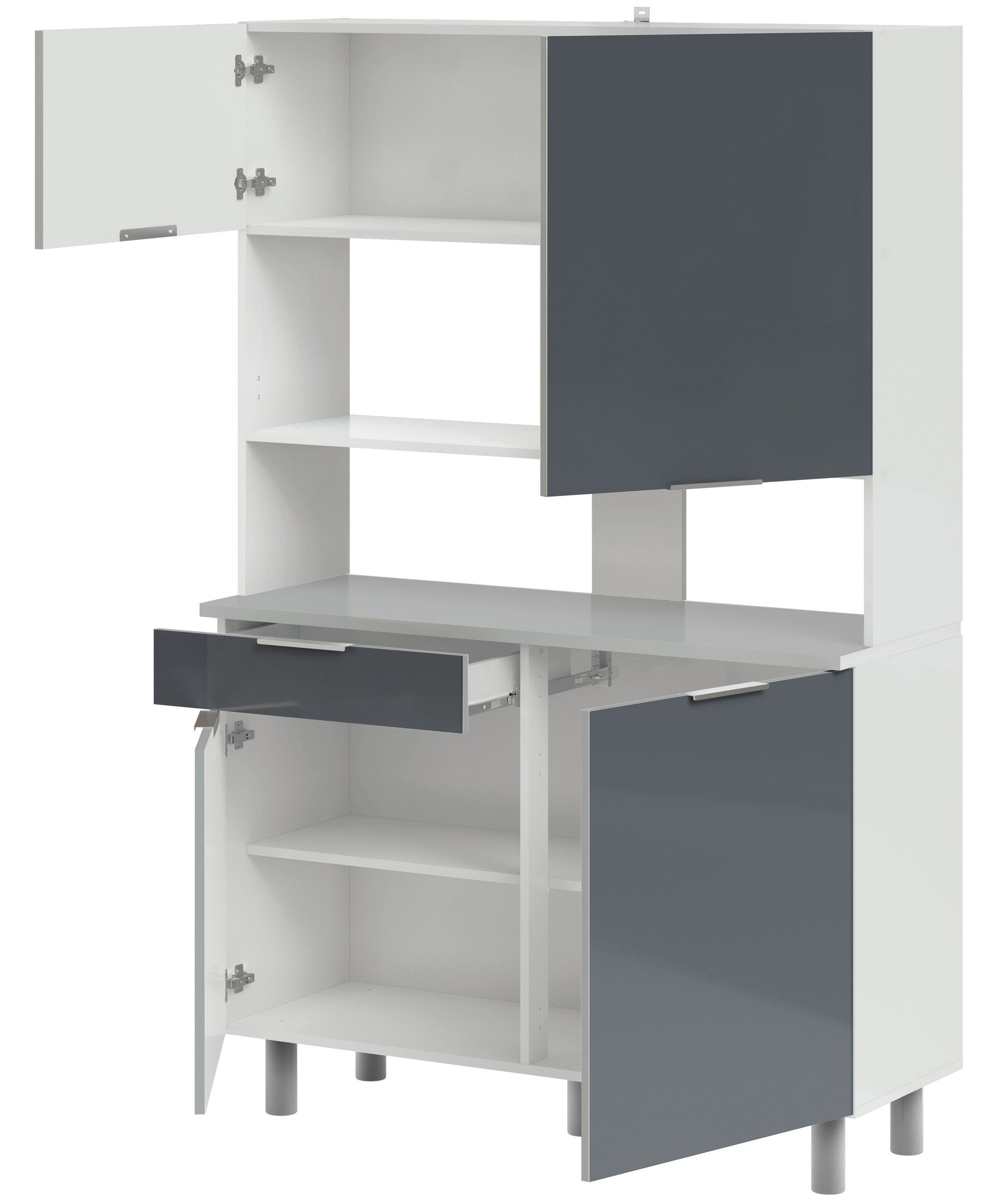 Faizee Möbel Küchenbuffet Buffetschrank Parisot Buffet Set Urban 2 Hochglanz Grau Küchenmöbel (2-St)