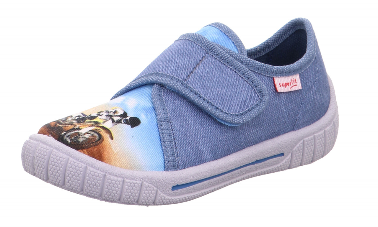 BILL - Blau Hausschuh mit Klettverschluss