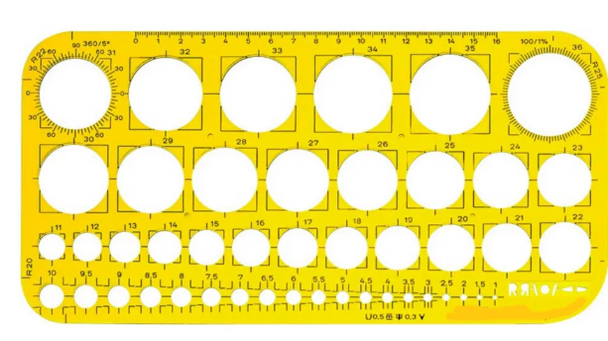 Kreisschablone gross 4-40mm steigend transparent gelb/orange